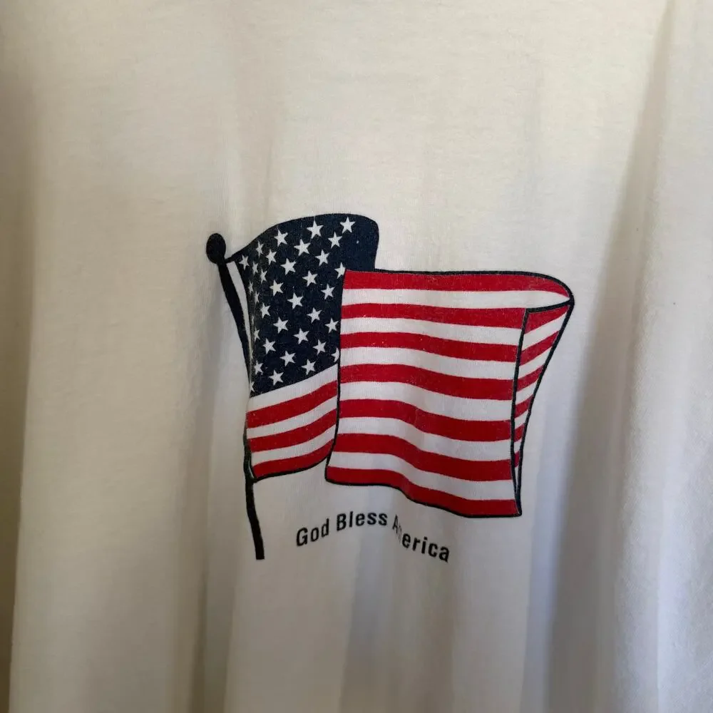 Vintage Cotton Gildan Heavyweight American Flag God Bless America T-Shirt XL - Picture 4 of 9